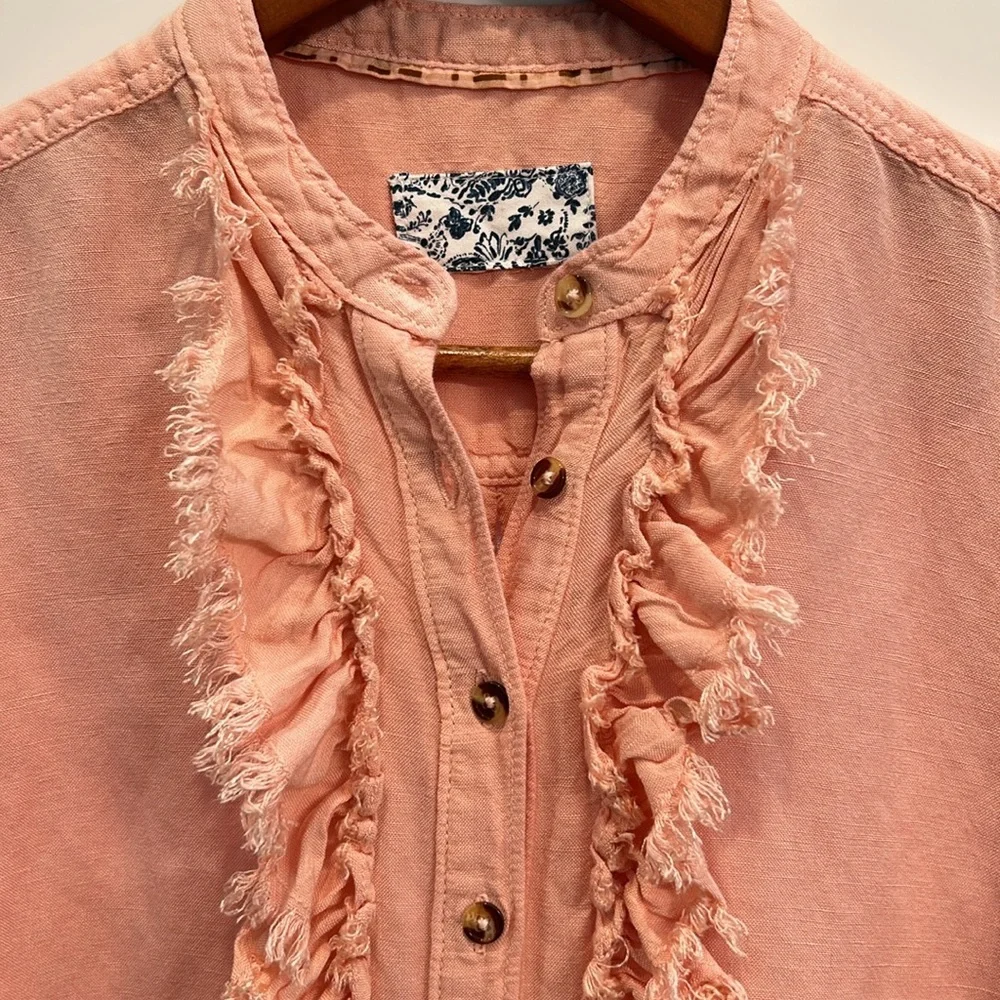 Anthropologie Pilcro linen blend Ruffled Placket Shirt peach - Picture 9 of 13